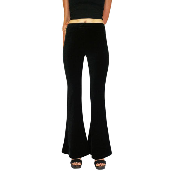 Black Plain Velvet Flares